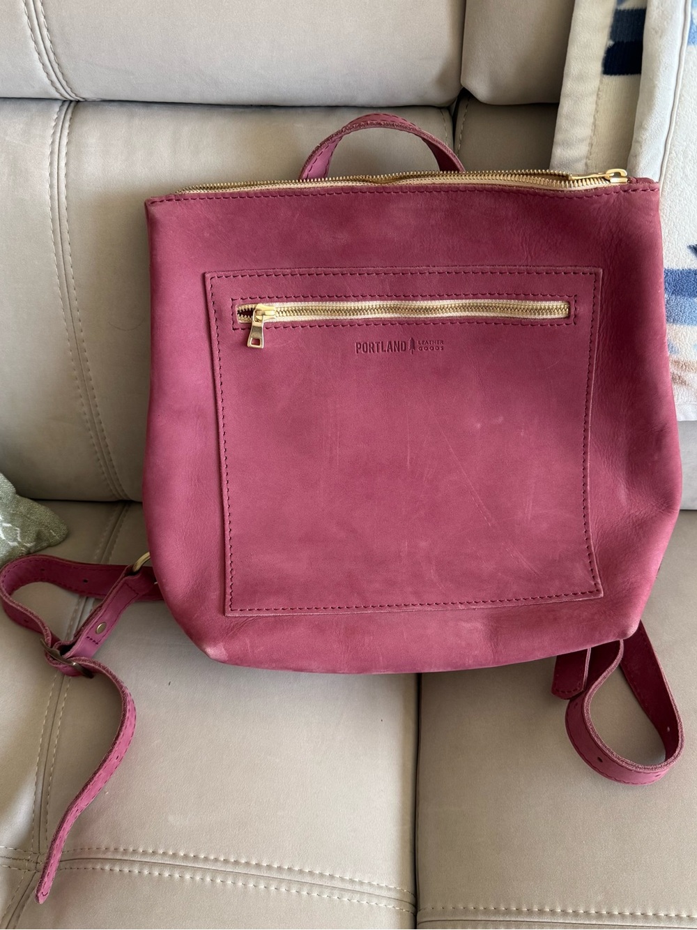 Portland Leather Deep Burgundy Leather Backpack with Gold Hardware